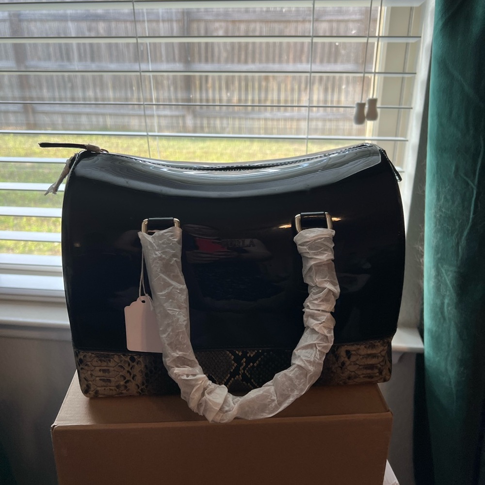 Furla Black and Tan purse with Structured Design